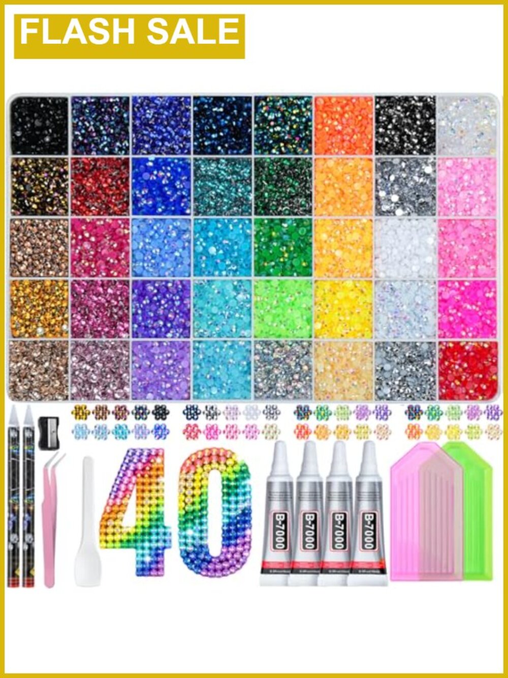 3mm 40 Colors Rhinestone Kit with 50000 Gems, Pickup Pen, Glue